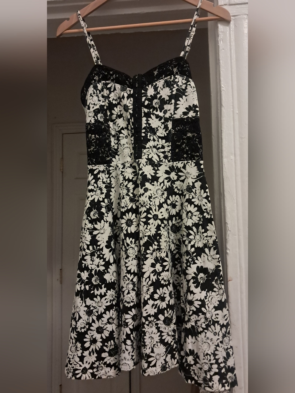 Bethany Mota Floral Black & White Corset Design With Lace Detail Dress